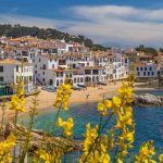 yellow and white houses near body of water during daytime
